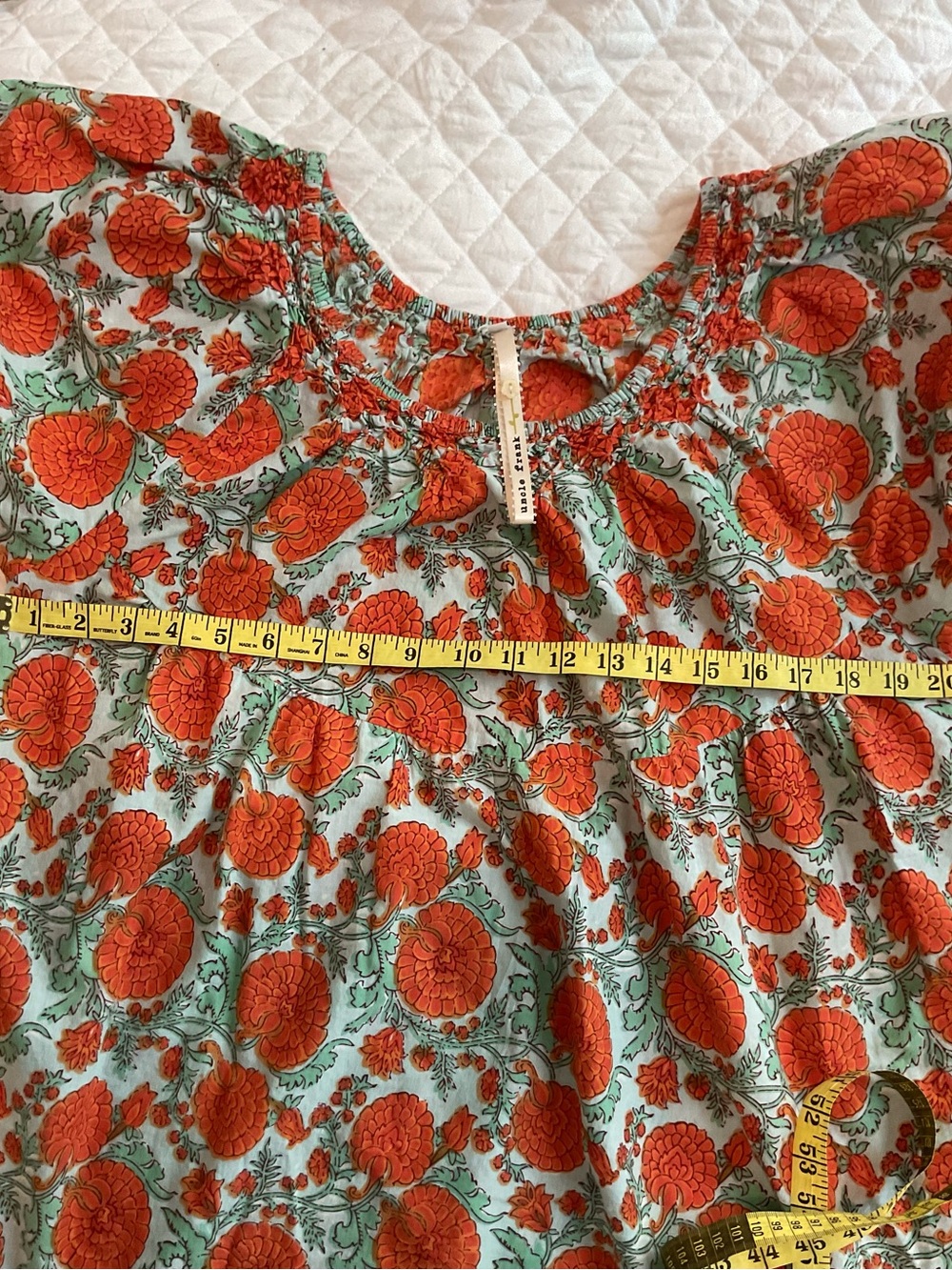Uncle Frank Women’s Boho Floral Puff-Sleeve Dress in Orange & Sage size S/M - Picture 9 of 9